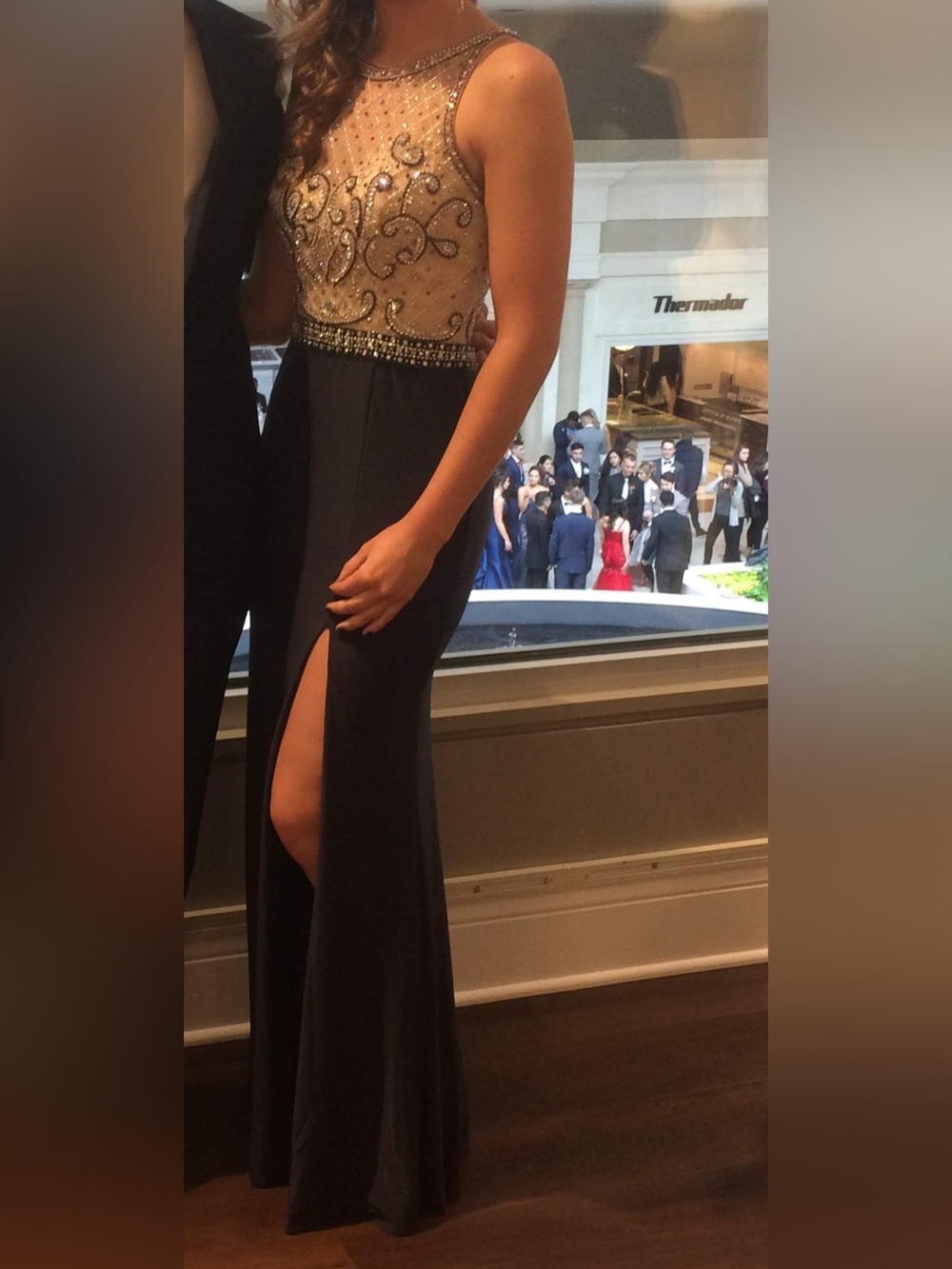 Embellished Navy and Champagne Evening Gown
